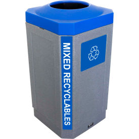 Busch Systems Indoor Octo Container - Mixed Recyclables 32 Gallon - Graystone/Blue - 104452 104452