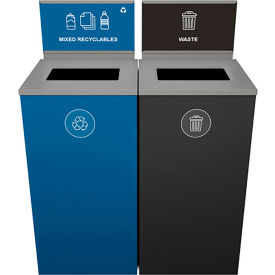 Busch Systems Spectrum Cube Double Recycling Station w/ Signs For Recyclables 48 Gal. Cap Blue/Blk 140032