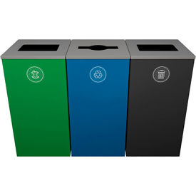 Busch Systems Spectrum Triple Cube Recycling Station For Organics 72 Gallon Cap. Green/Blue/Black 140033