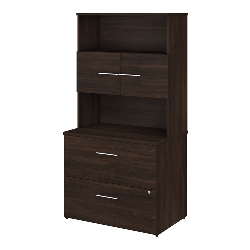 Bush Business Furniture Office 500 35-2/3inW x 23-1/3inD 2-Drawer Lateral File Cabinet With Hutch, Black Walnut, Standard Delivery - Partially Assembled MPN:OF5007BWSU