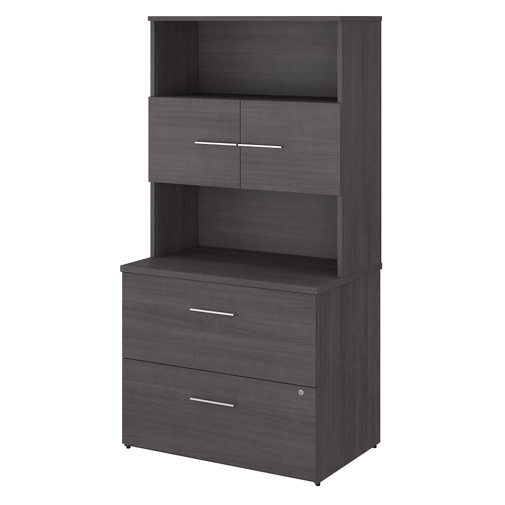 Bush Business Furniture Office 500 35-2/3inW x 23-1/3inD 2-Drawer Lateral File Cabinet With Hutch, Storm Gray, Standard Delivery - Partially Assembled MPN:OF5007SGSU