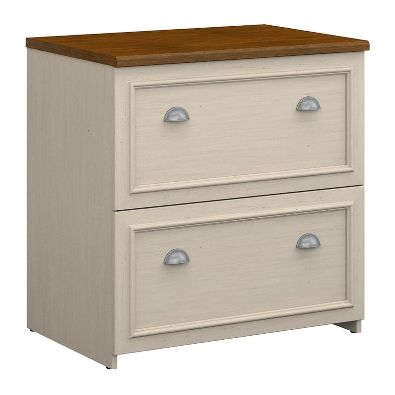 Bush Business Furniture Fairview 29-5/8inW x 20-7/8inD Lateral 2-Drawer File Cabinet, Antique White/Tea Maple, Standard Delivery MPN:WC53281-03