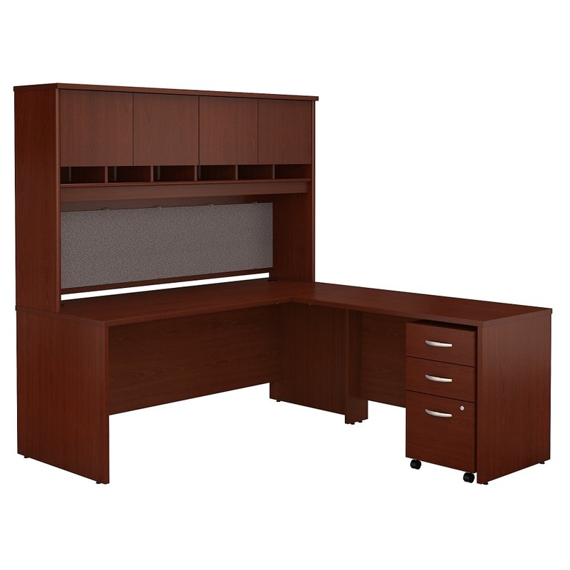 Bush Business Furniture Series C Components 72inW L-Shaped Corner Desk With Hutch And Mobile File Cabinet, Mahogany, Standard Delivery MPN:SRC0018MASU