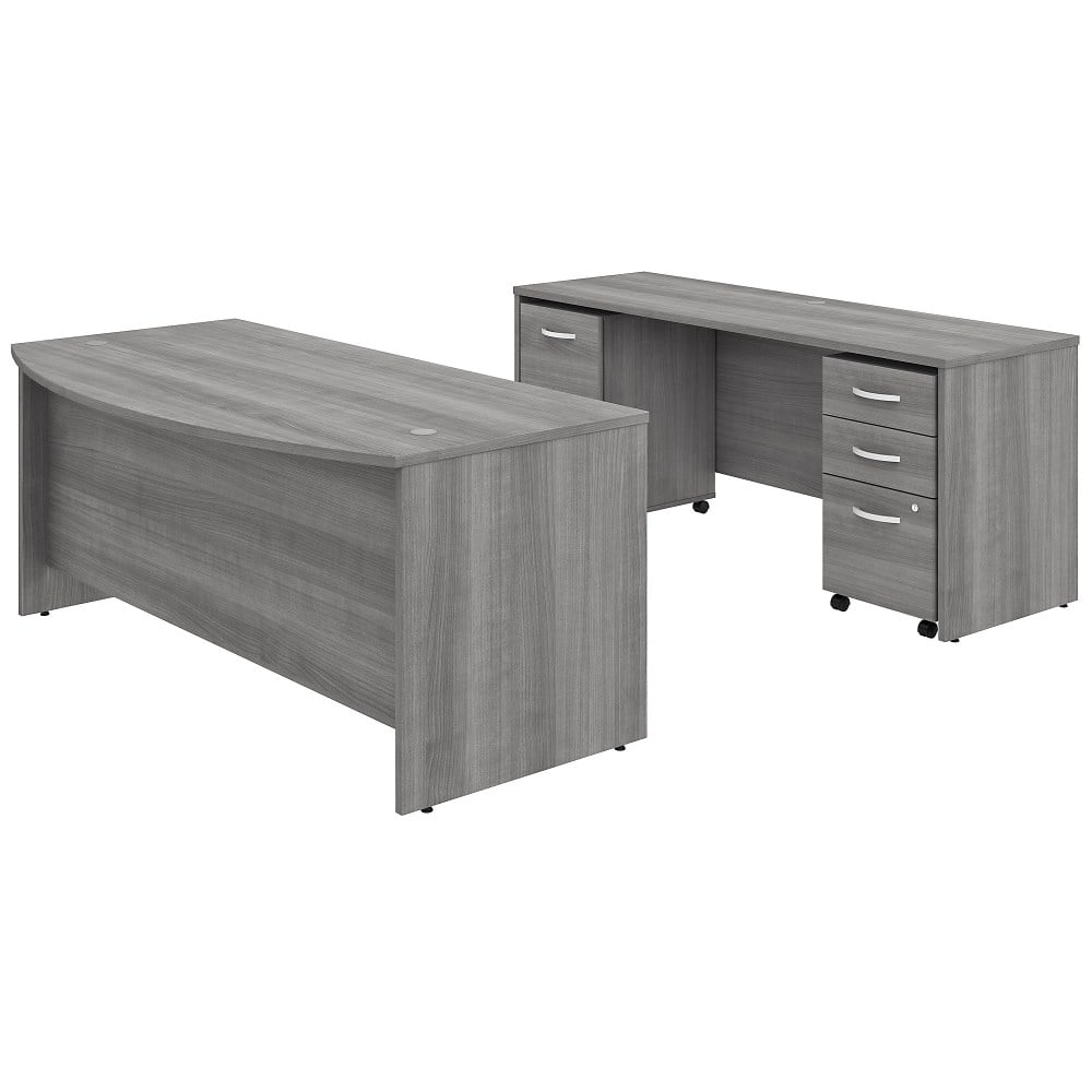 Bush Business Furniture Studio C 72inW Bow-Front Computer Desk And Credenza With Mobile File Cabinets, Platinum Gray, Standard Delivery MPN:STC009PGSU