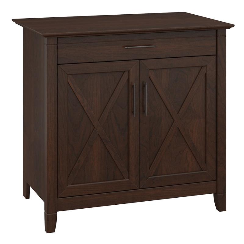Bush Furniture Key West 30inW Secretary Desk With Keyboard Tray and Storage Cabinet, Bing Cherry, Standard Delivery MPN:KWS132BC-03