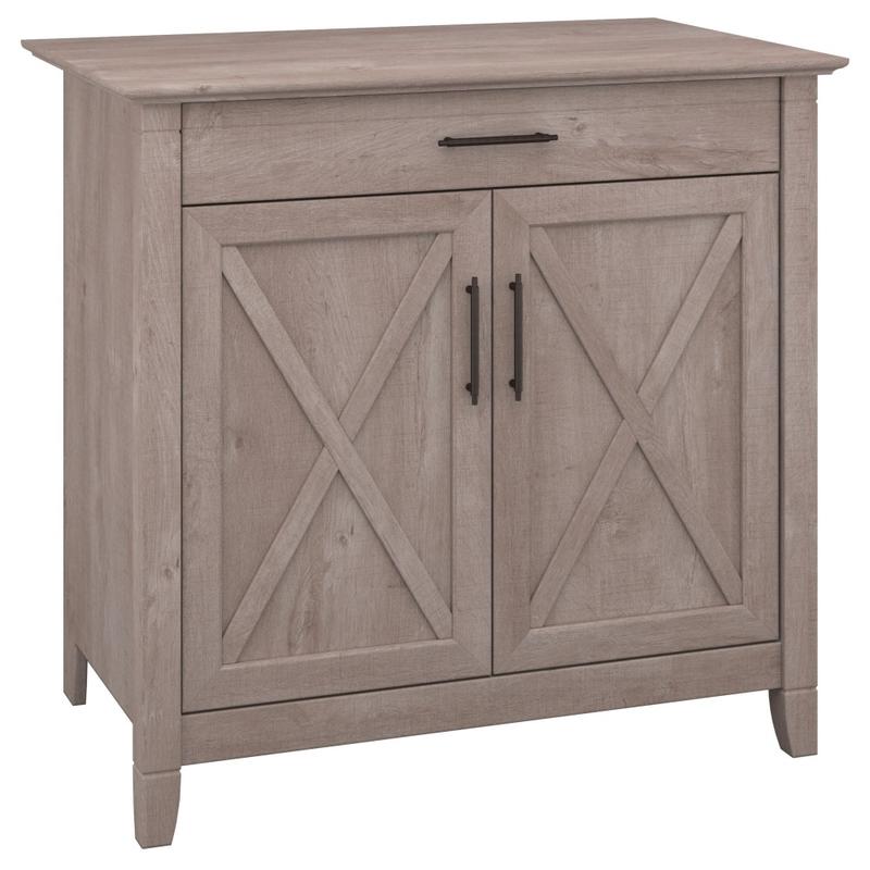 Bush Furniture Key West 30inW Secretary Desk With Keyboard Tray and Storage Cabinet, Washed Gray, Standard Delivery MPN:KWS132WG-03