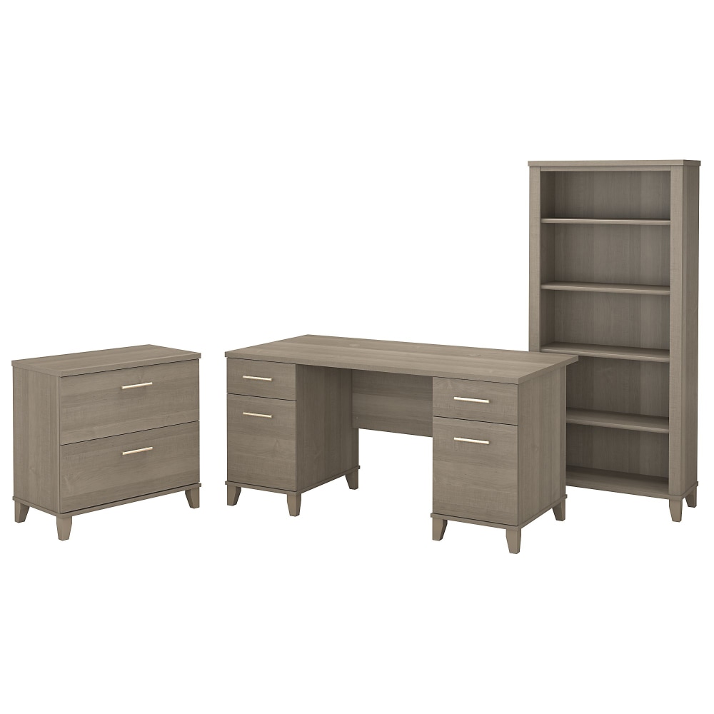 Bush Business Furniture Somerset 60inW Office Computer Desk With Lateral File Cabinet And 5 Shelf Bookcase, Ash Gray, Standard Delivery MPN:SET013AG