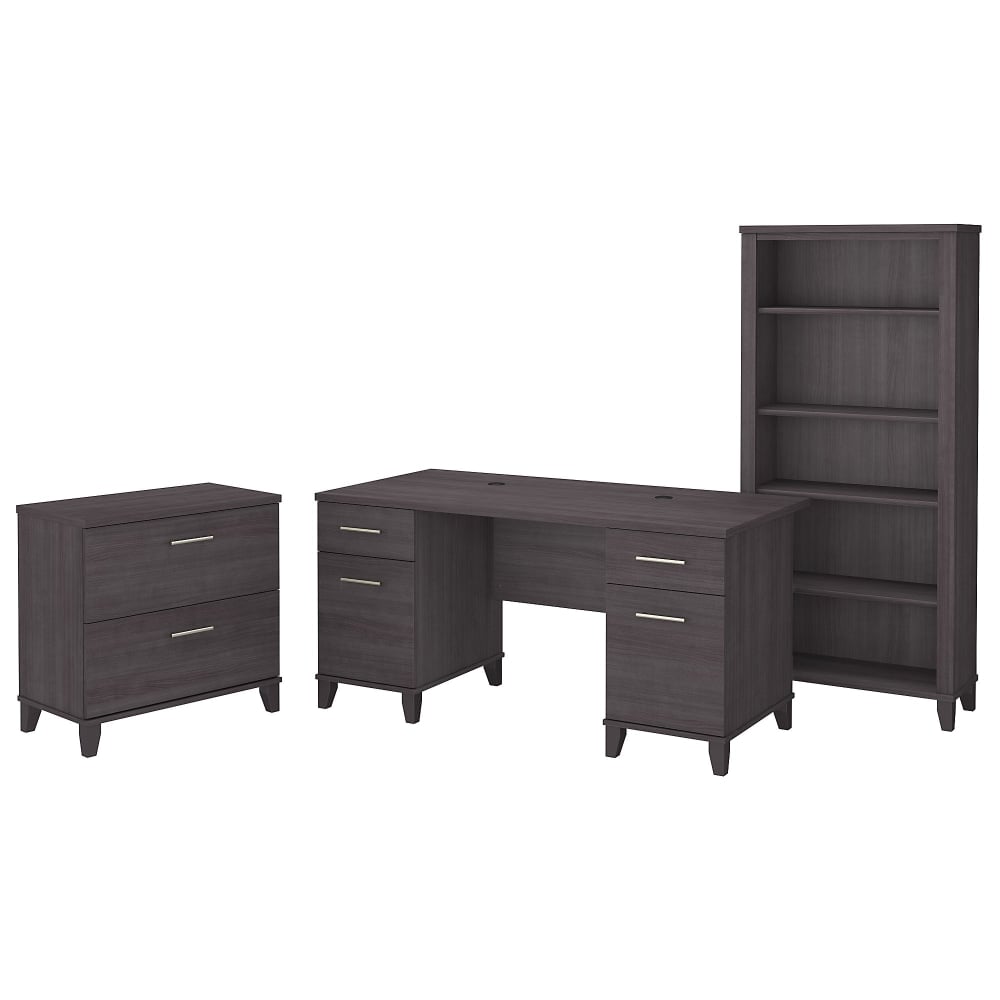 Bush Business Furniture Somerset 60inW Office Computer Desk With Lateral File Cabinet And 5-Shelf Bookcase, Storm Gray, Standard Delivery MPN:SET013SG