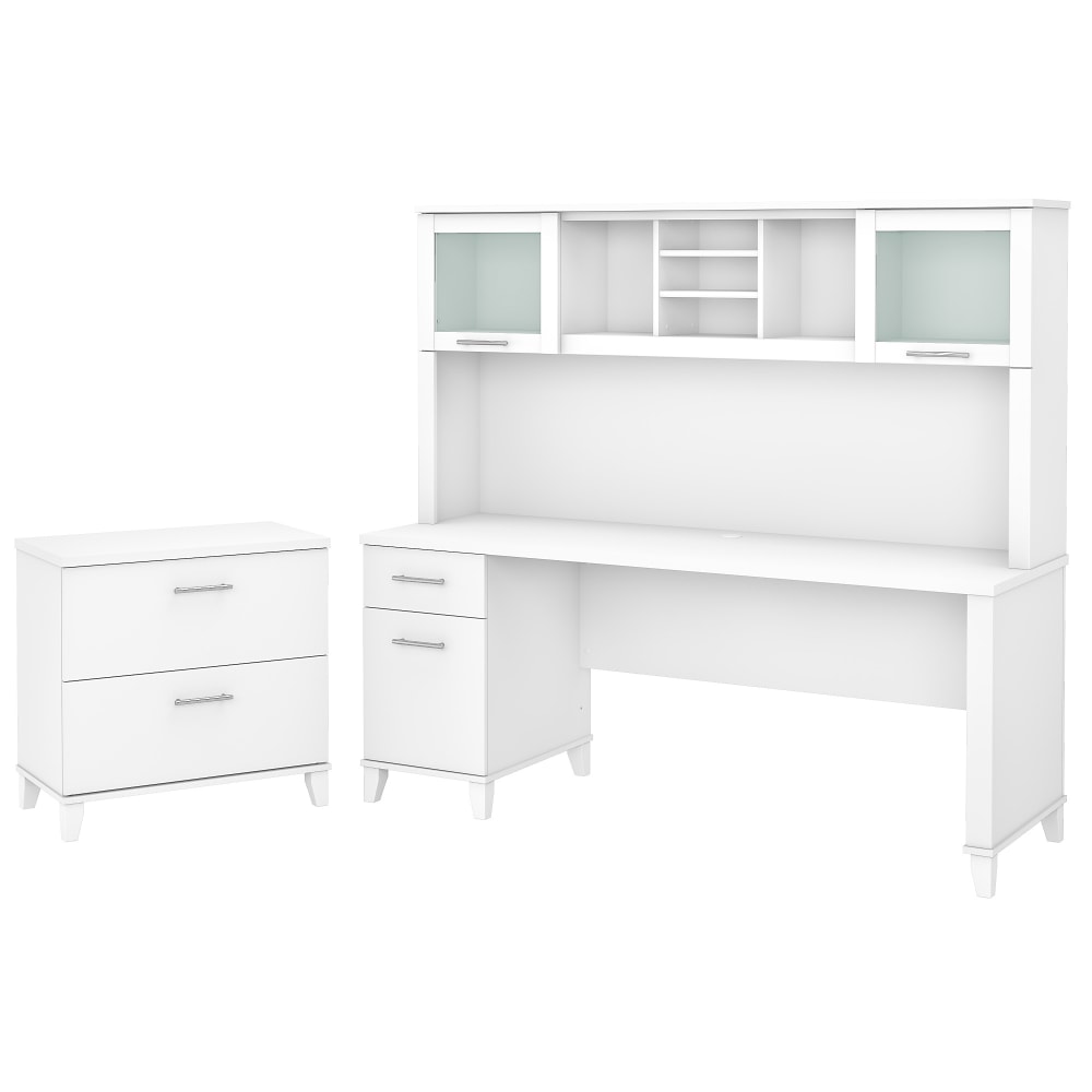 Bush Business Furniture Somerset 72inW Office Computer Desk With Hutch And Lateral File Cabinet, White, Standard Delivery MPN:SET019WH