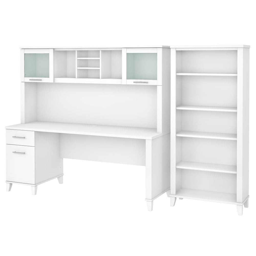 Bush Business Furniture Somerset 72inW Office Computer Desk With Hutch And 5-Shelf Bookcase, White, Standard Delivery MPN:SET020WH