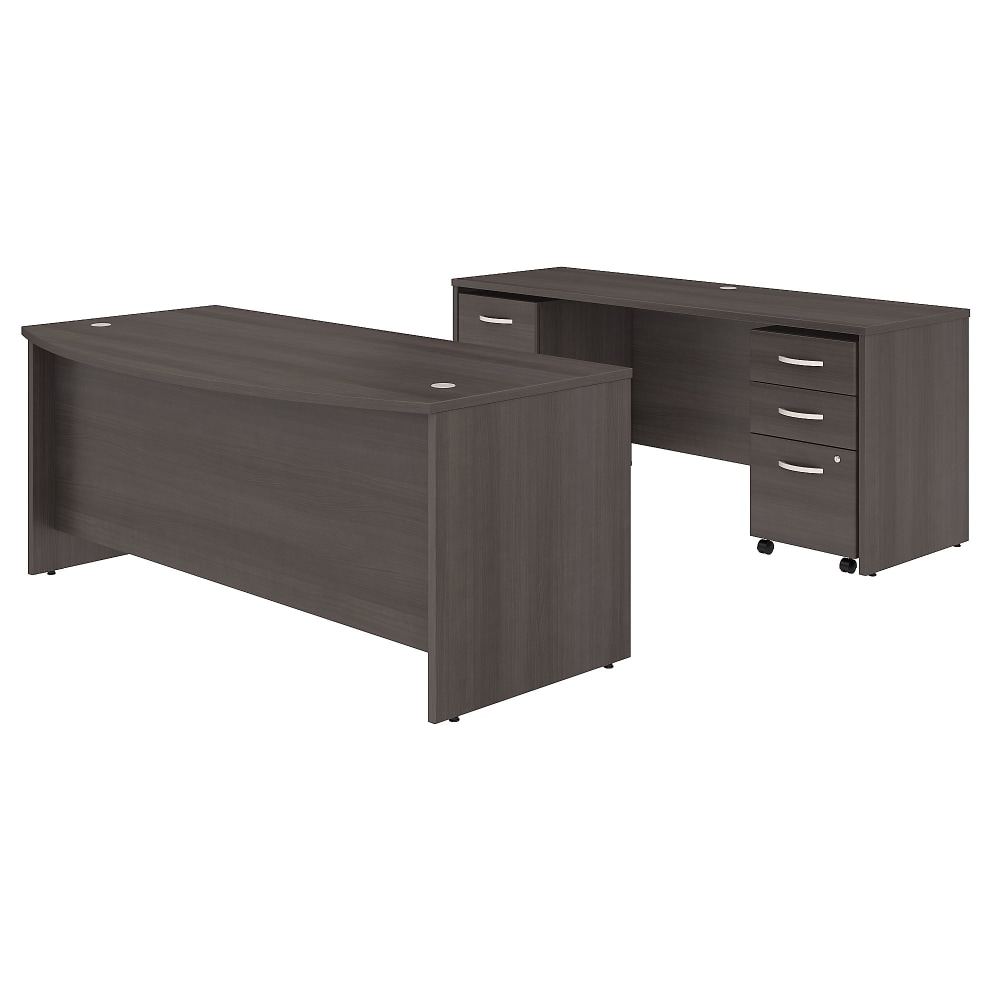 Bush Business Furniture Studio C 72inW Bow-Front Computer Desk And Credenza With Mobile File Cabinets, Storm Gray, Standard Delivery MPN:STC009SG