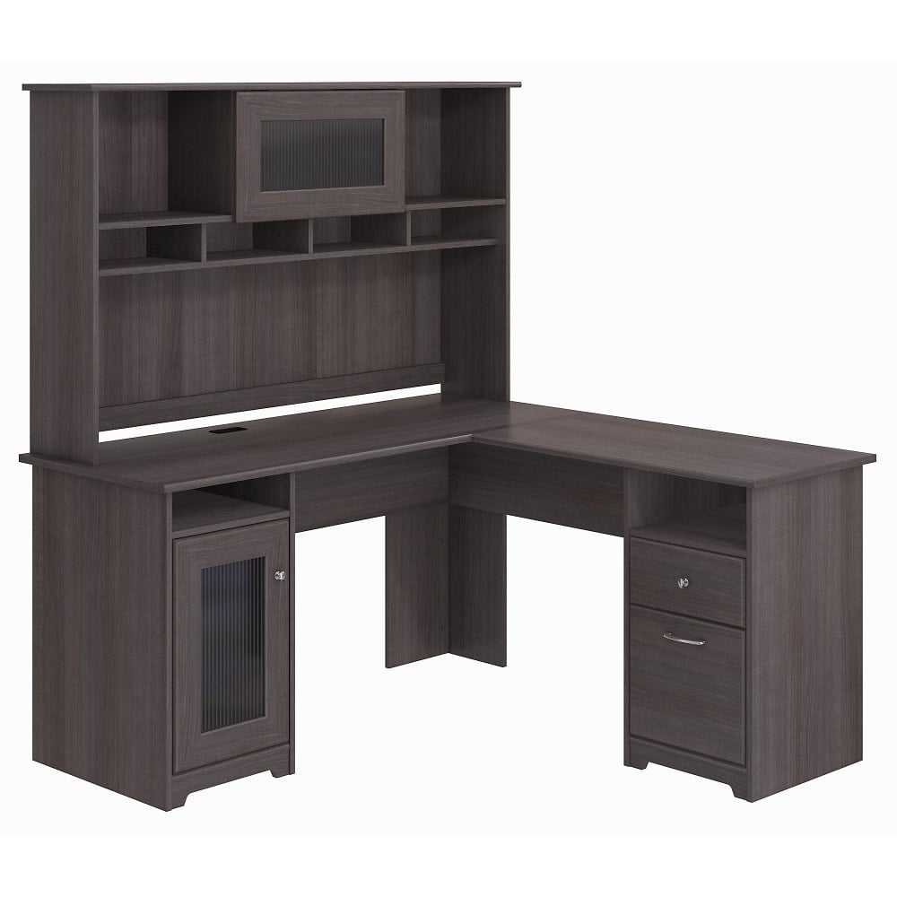 Bush Business Furniture Cabot 60inW L-Shaped Corner Desk With Hutch, Heather Gray, Standard Delivery MPN:CAB001HRG