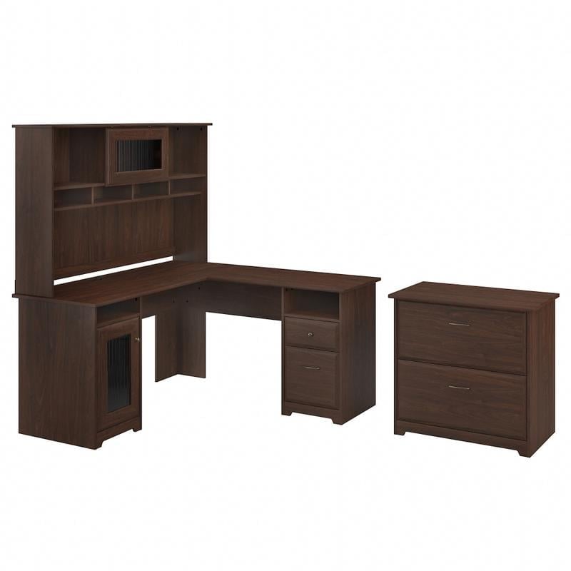 Bush Furniture Cabot 60inW L-Shaped Computer Desk With Hutch And Lateral File Cabinet, Modern Walnut, Standard Delivery MPN:CAB005MW