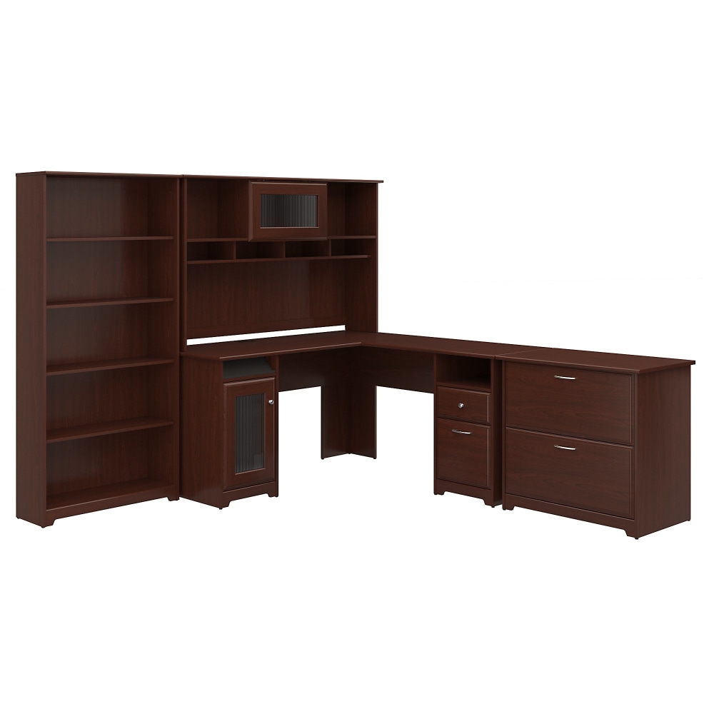 Bush Business Furniture Cabot 60inW L-Shaped Corner Desk With Hutch, Lateral File And 5-Shelf Bookcase, Harvest Cherry, Standard Delivery MPN:CAB010HVC