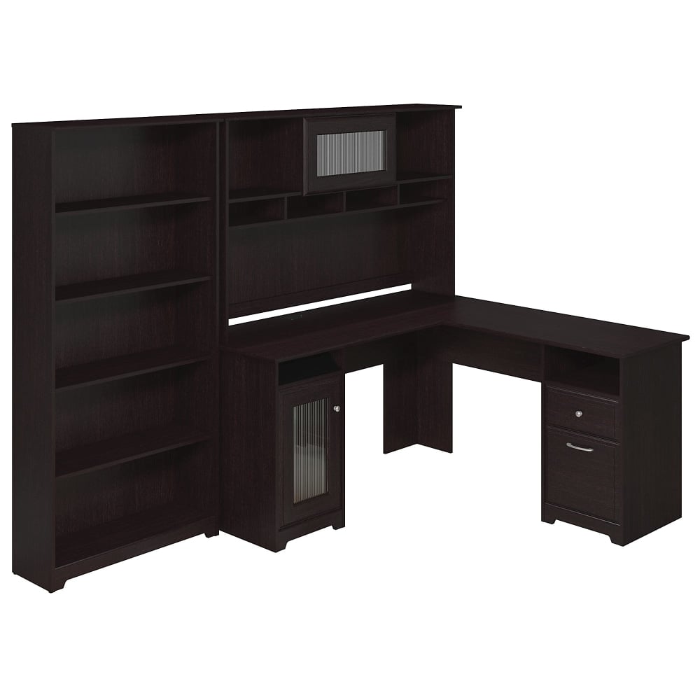 Bush Business Furniture Cabot 60inW L-Shaped Corner Desk With Hutch And 5-Shelf Bookcase, Espresso Oak, Standard Delivery MPN:CAB011EPO