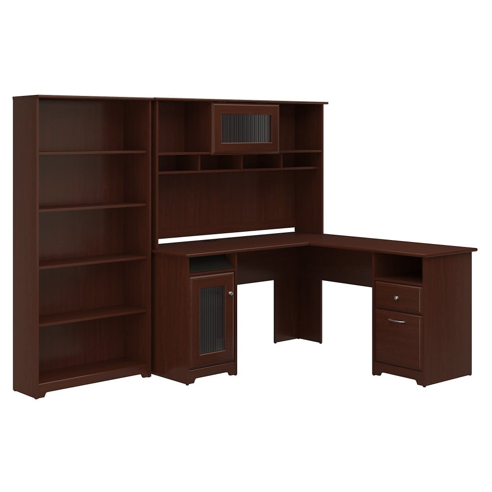 Bush Business Furniture Cabot 60inW L-Shaped Corner Desk With Hutch And 5-Shelf Bookcase, Harvest Cherry, Standard Delivery MPN:CAB011HVC