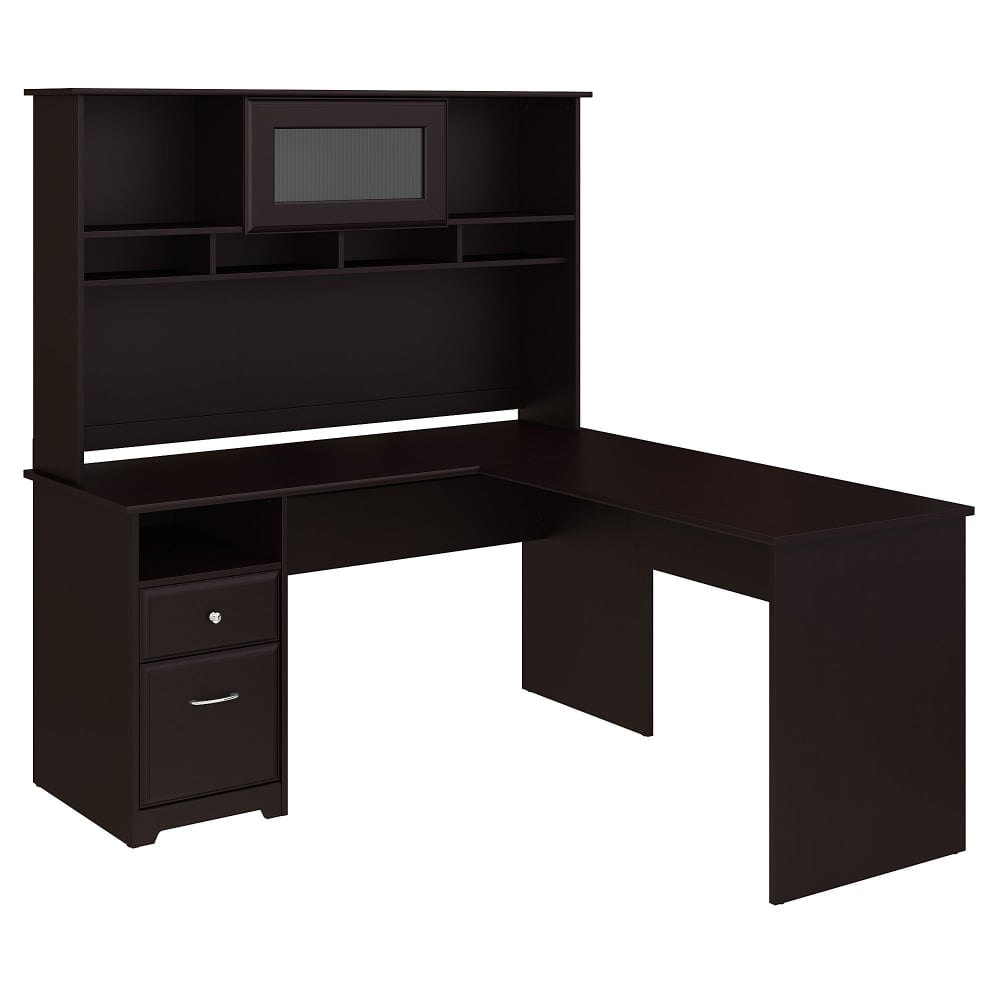 Bush Business Furniture Cabot L 60inW Shaped Corner Desk With Hutch And Drawers, Espresso Oak, Standard Delivery MPN:CAB046EPO