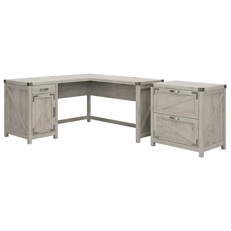 Bush Furniture Knoxville 60inW L-Shaped Corner Desk With 2 Drawer Lateral File Cabinet, Cottage White, Standard Delivery MPN:CGR004CWH