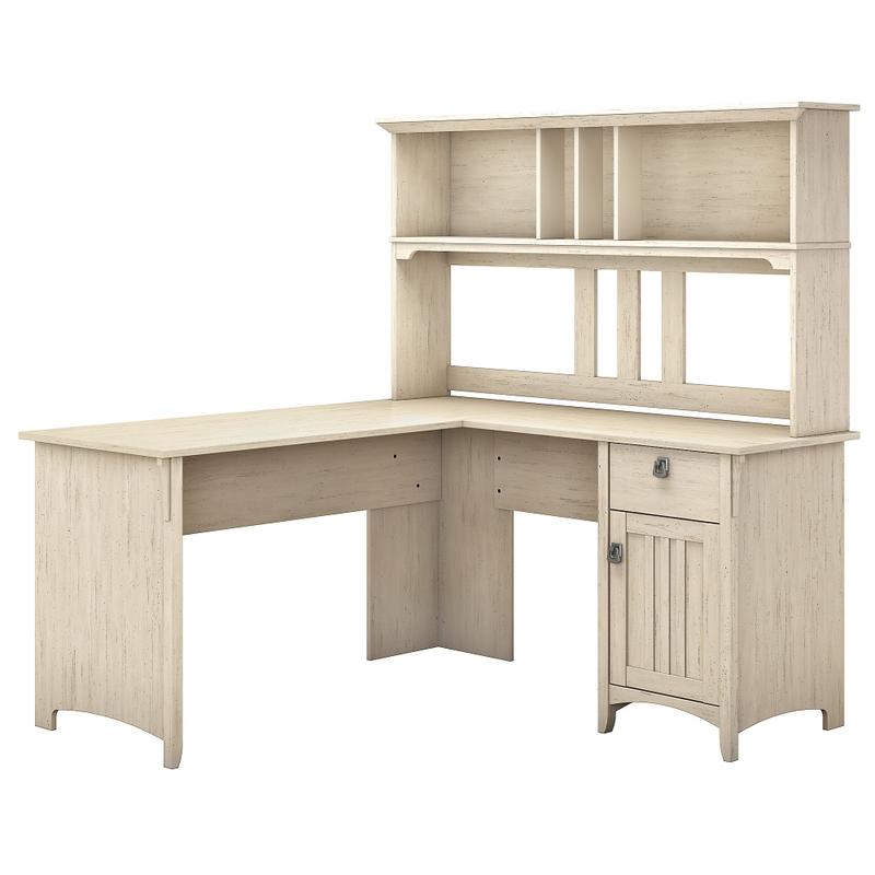 Bush Furniture Salinas 60inW L Shaped Desk with Hutch, Antique White, Standard Delivery MPN:SAL004AW
