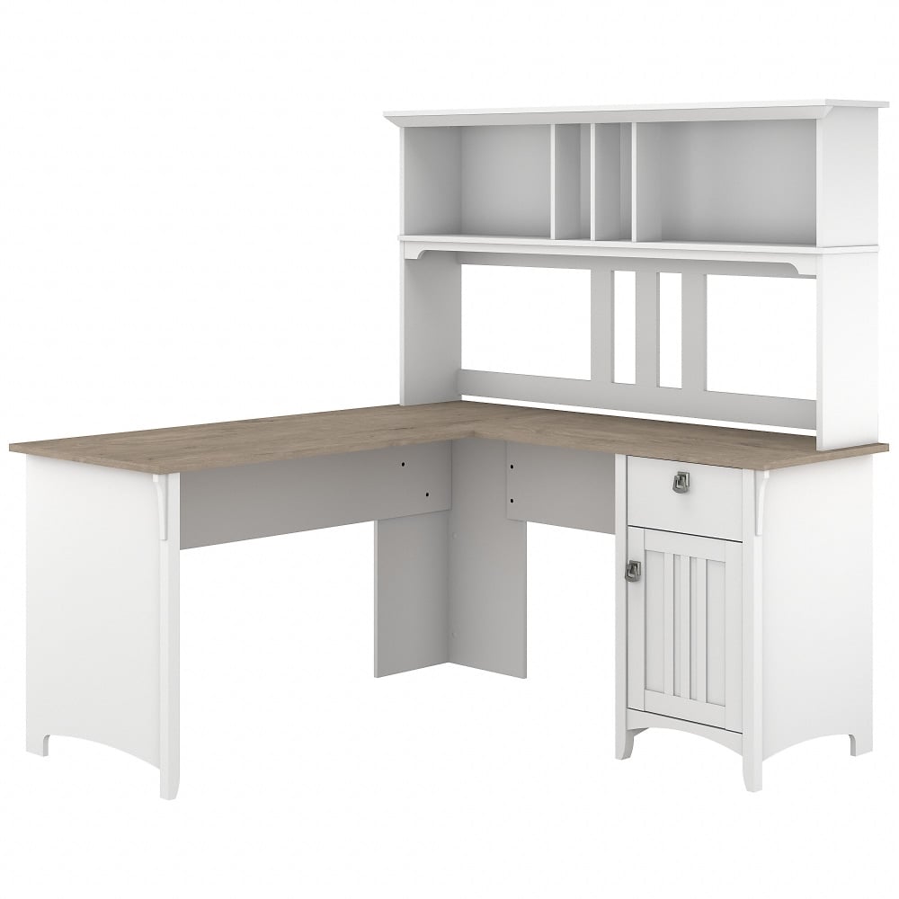 Bush Furniture Salinas 60inW L-Shaped Desk With Hutch, Shiplap Gray/Pure White, Standard Delivery MPN:SAL004G2W