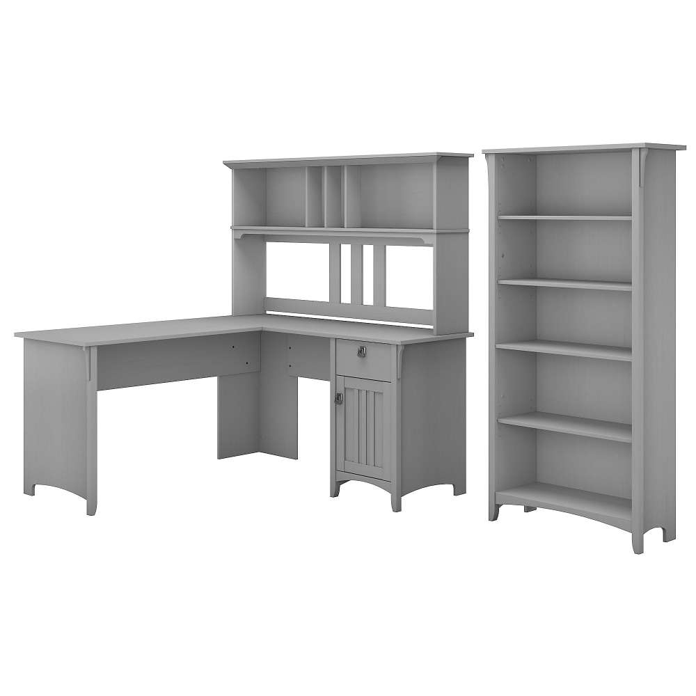 Bush Furniture Salinas 60inW L Shaped Desk with Hutch and 5 Shelf Bookcase, Cape Cod Gray, Standard Delivery MPN:SAL006CG