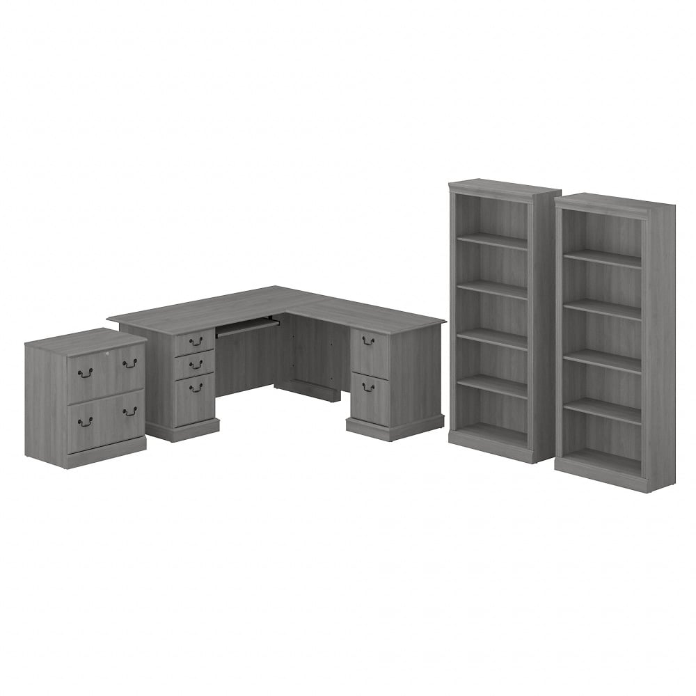 Bush Business Furniture Saratoga 66inW L-Shaped Corner Desk With File Cabinet And Bookcase Set, Modern Gray, Standard Delivery MPN:SAR002MG