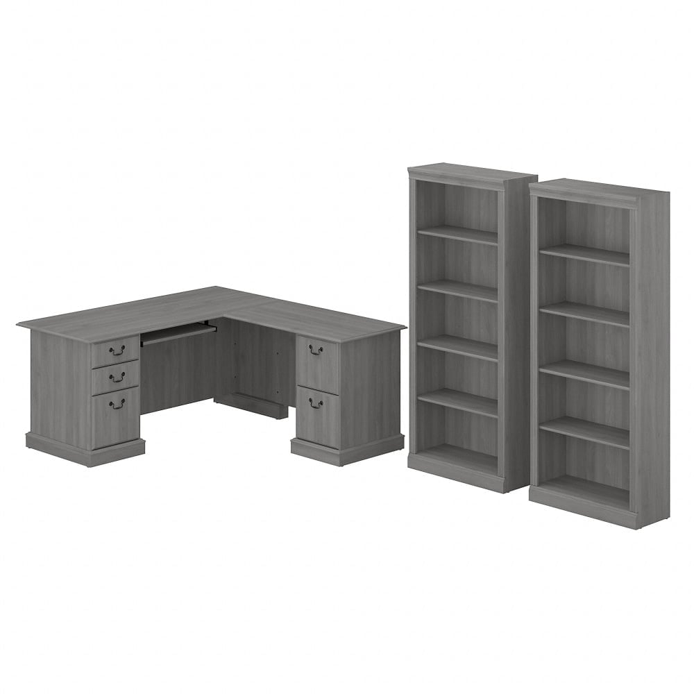Bush Business Furniture Saratoga 66inW L-Shaped Corner Desk And Bookcase Set, Modern Gray, Standard Delivery MPN:SAR005MG