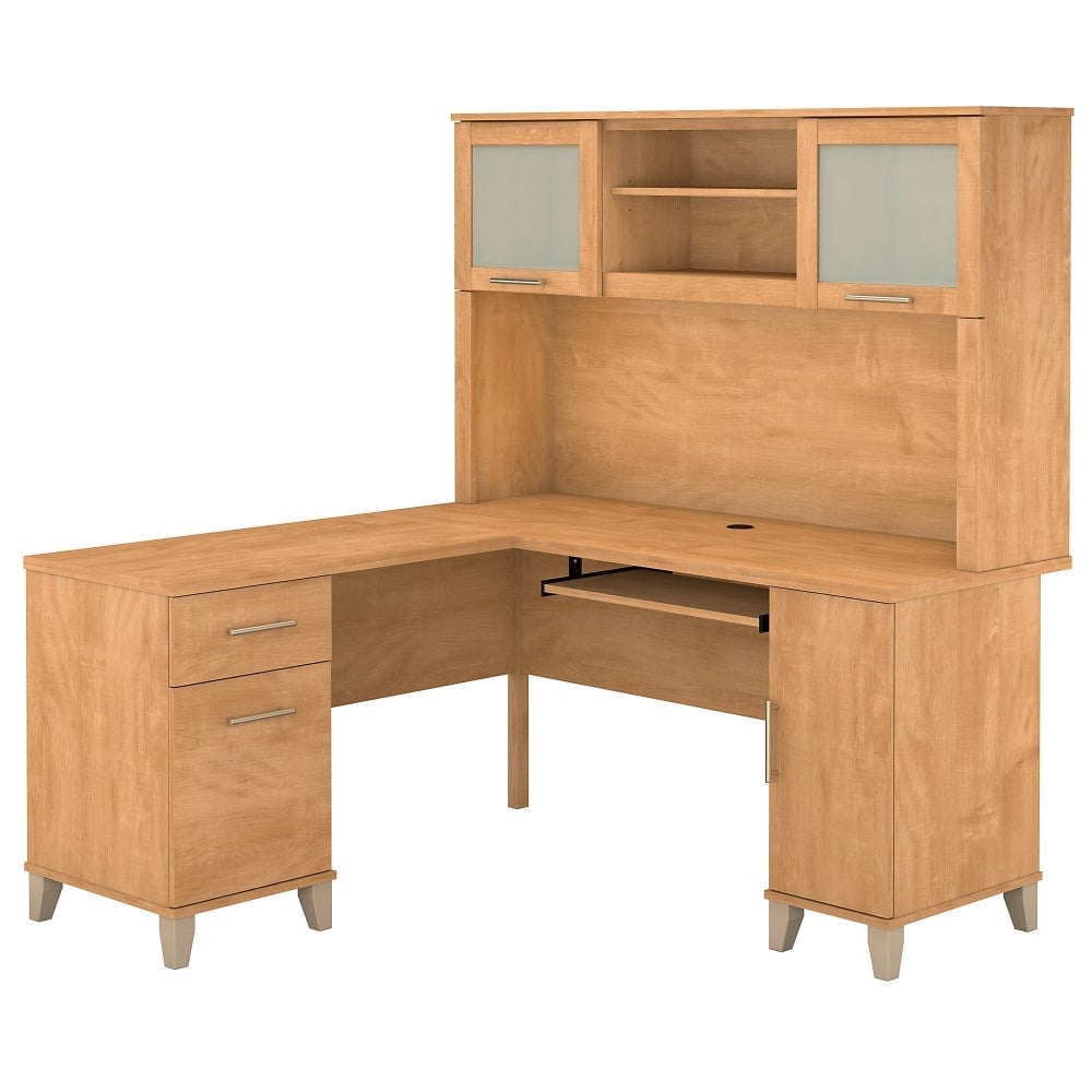 Bush Furniture Somerset L Shaped Desk With Hutch, 60inW, Maple Cross, Standard Delivery MPN:SET002MC