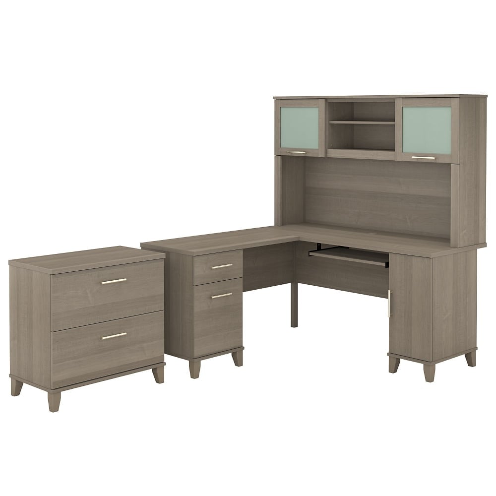 Bush Furniture Somerset L Shaped Desk With Hutch And Lateral File Cabinet, 60inW, Ash Gray, Standard Delivery MPN:SET008AG