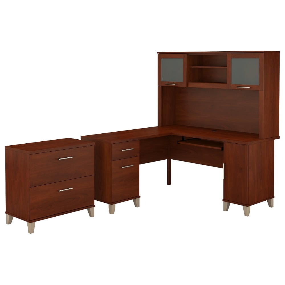 Bush Furniture Somerset L Shaped Desk With Hutch And Lateral File Cabinet, 60inW, Hansen Cherry, Standard Delivery MPN:SET008HC