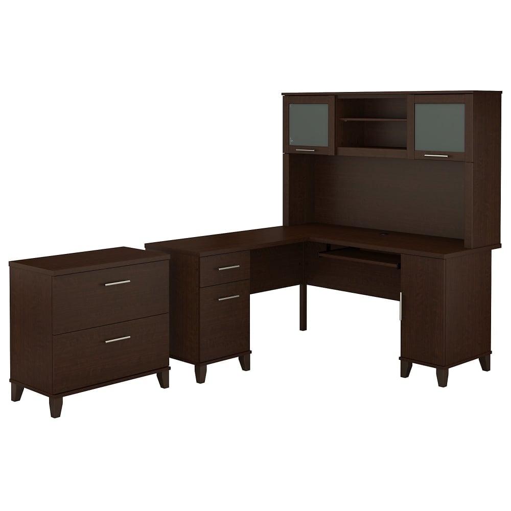 Bush Furniture Somerset L Shaped Desk With Hutch And Lateral File Cabinet, 60inW, Mocha Cherry, Standard Delivery MPN:SET008MR