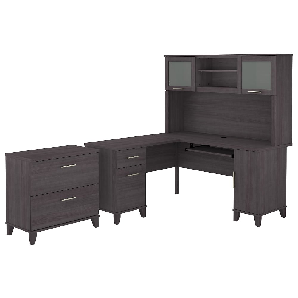 Bush Business Furniture Somerset 60inW L-Shaped Corner Desk With Hutch And Lateral File Cabinet, Storm Gray, Standard Delivery MPN:SET008SG