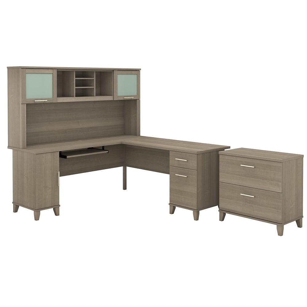 Bush Furniture Somerset L Shaped Desk With Hutch And Lateral File Cabinet, 72inW, Ash Gray, Standard Delivery MPN:SET009AG