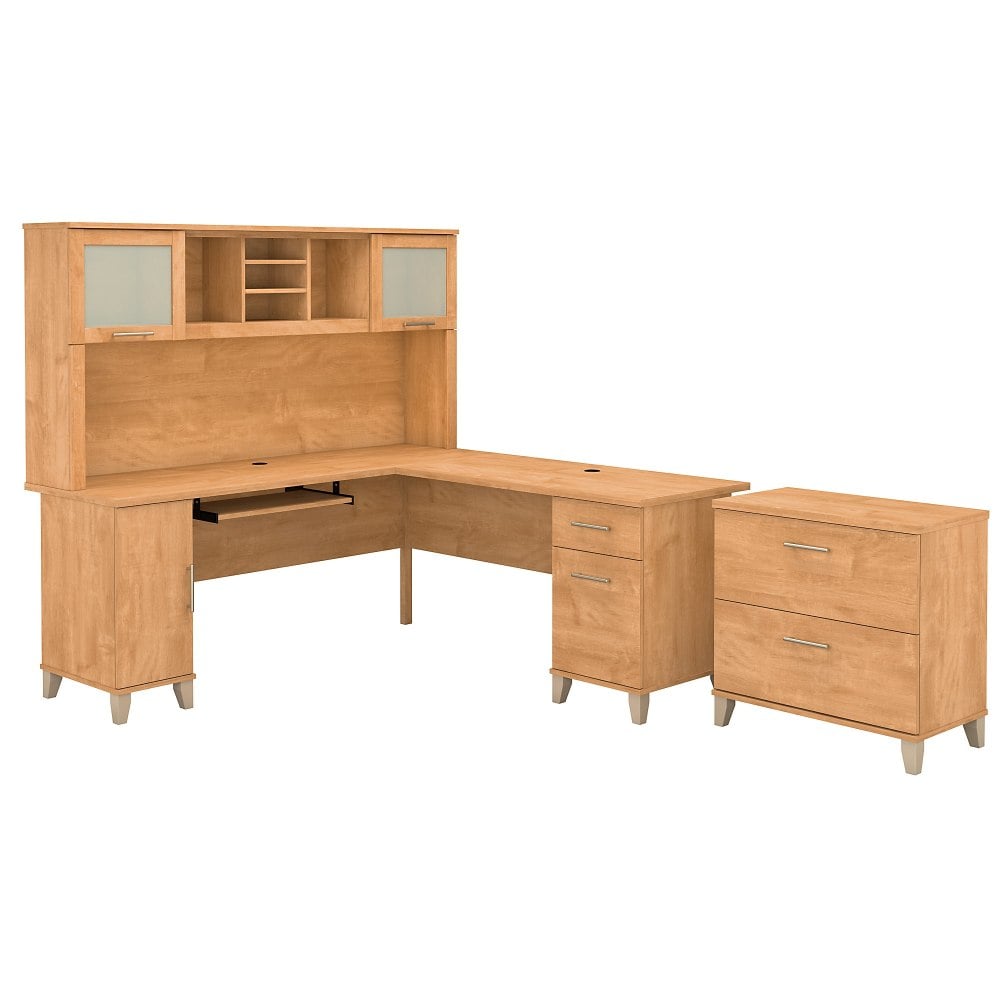 Bush Furniture Somerset L Shaped Desk With Hutch And Lateral File Cabinet, 72inW, Maple Cross, Standard Delivery MPN:SET009MC