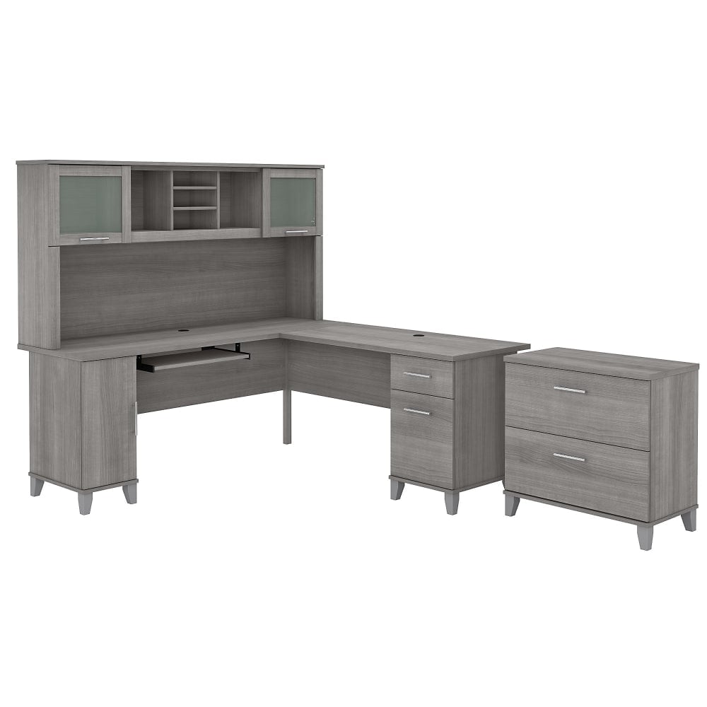 Bush Furniture Somerset 72inW L-Shaped Desk With Hutch And Lateral File Cabinet, Platinum Gray, Standard Delivery MPN:SET009PG