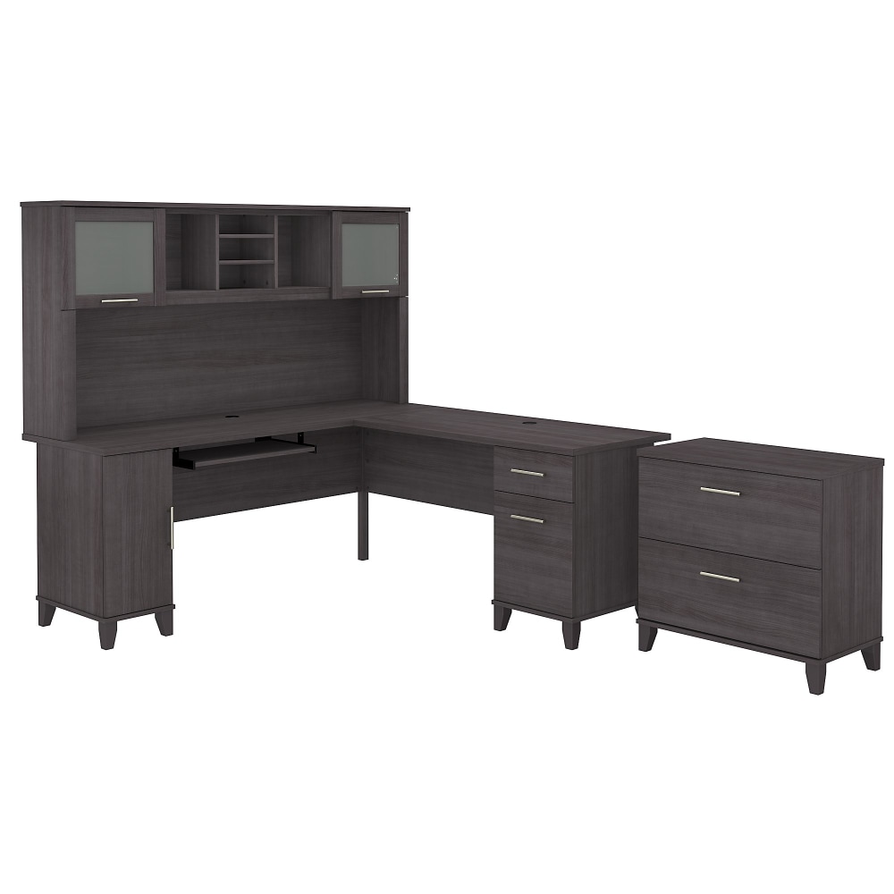 Bush Furniture Somerset 72inW L-Shaped Desk With Hutch And Lateral File Cabinet, Storm Gray, Standard Delivery MPN:SET009SG