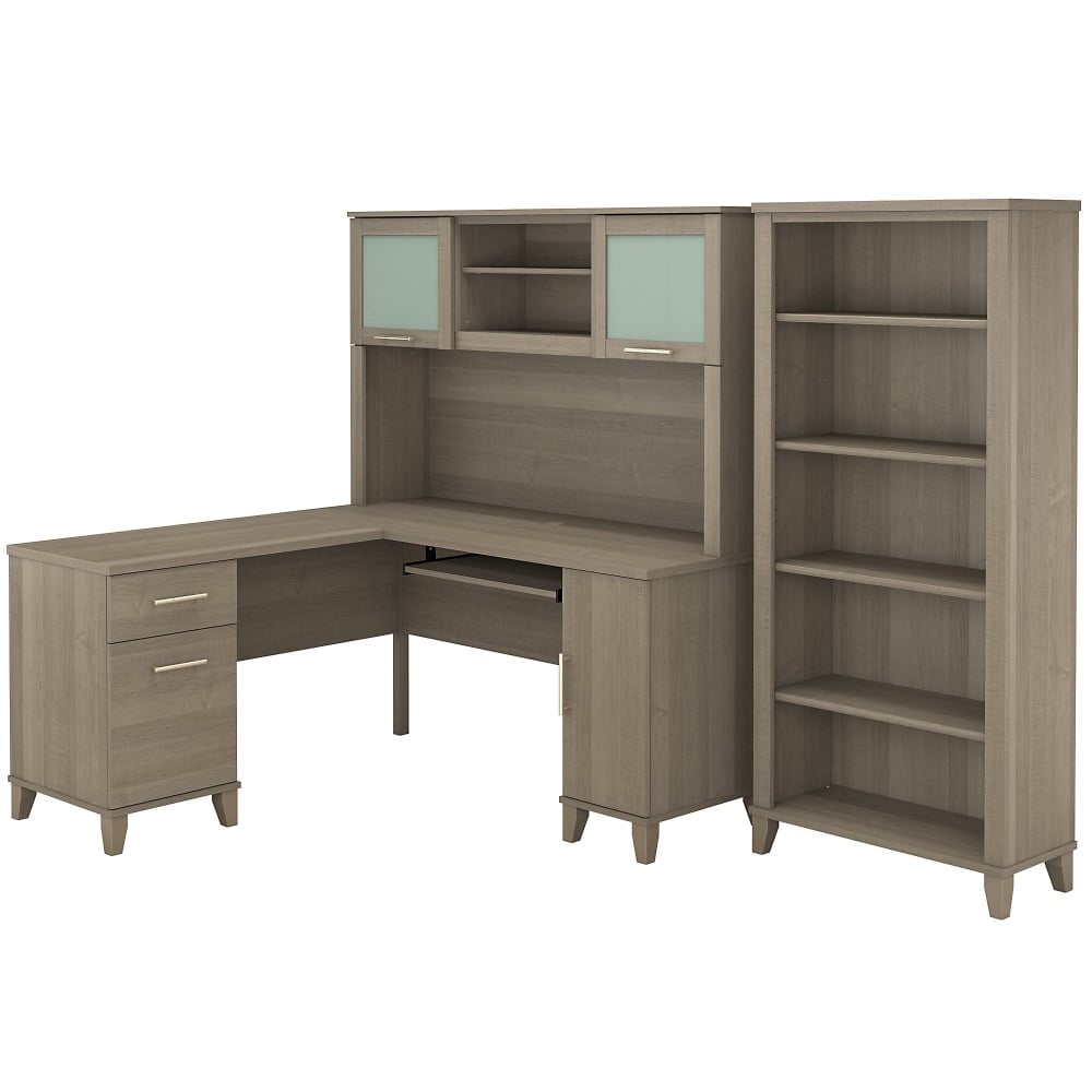 Bush Furniture Somerset L Shaped Desk With Hutch And 5 Shelf Bookcase, 60inW, Ash Gray, Standard Delivery MPN:SET010AG