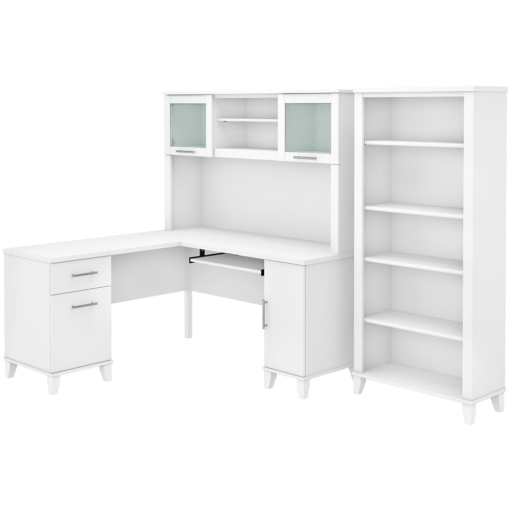 Bush Business Furniture Somerset 60inW L-Shaped Corner Desk With Hutch And 5-Shelf Bookcase, White, Standard Delivery MPN:SET010WH