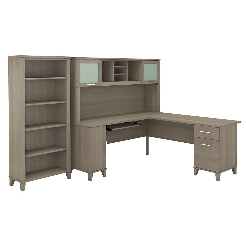 Bush Furniture Somerset L Shaped Desk With Hutch And 5 Shelf Bookcase, 72inW, Ash Gray, Standard Delivery MPN:SET011AG