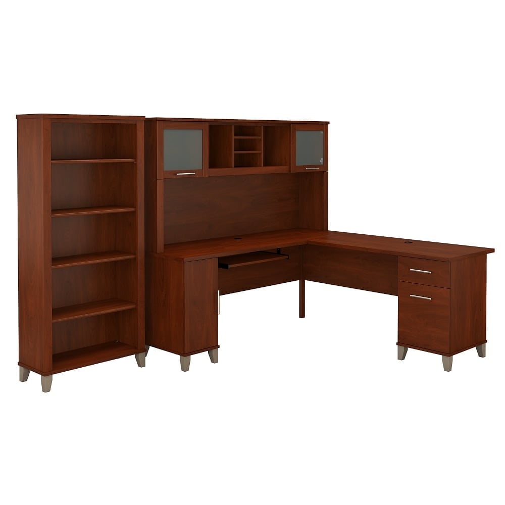 Bush Furniture Somerset L Shaped Desk With Hutch And 5 Shelf Bookcase, 72inW, Hansen Cherry, Standard Delivery MPN:SET011HC