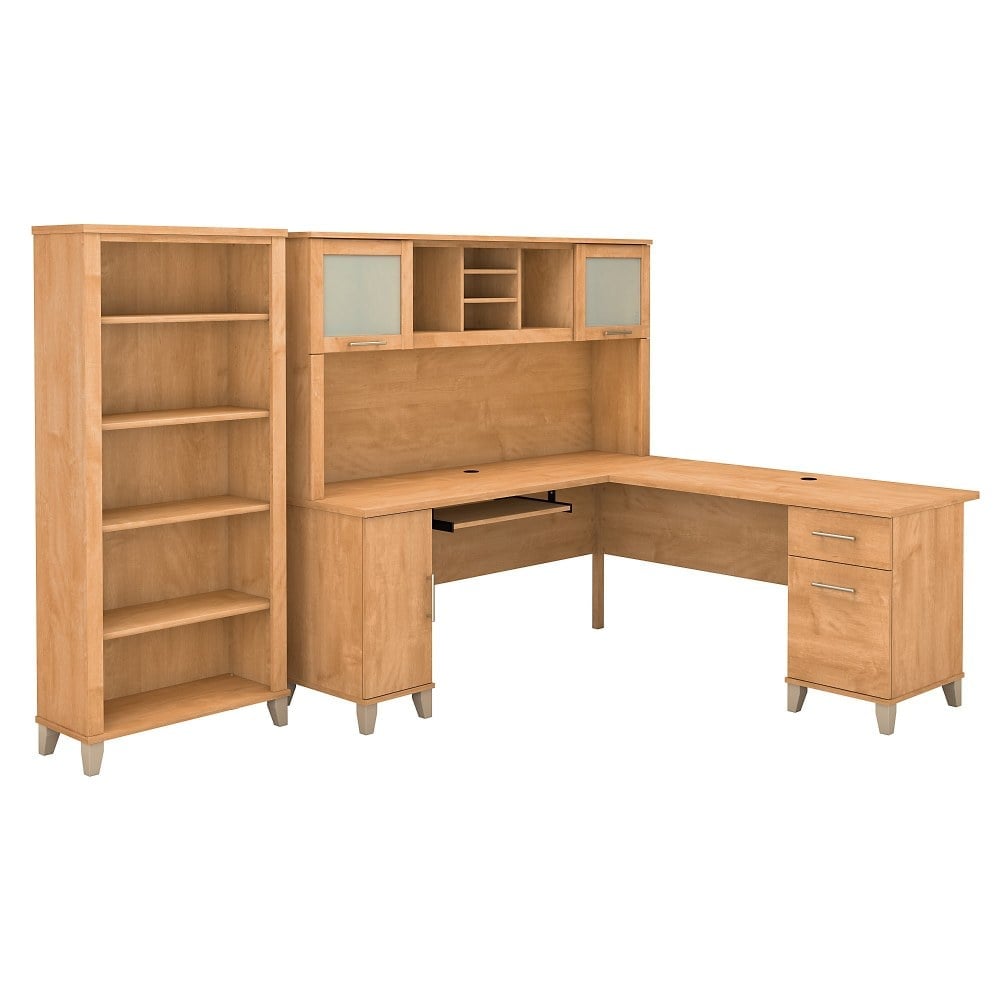 Bush Furniture Somerset L Shaped Desk With Hutch And 5 Shelf Bookcase, 72inW, Maple Cross, Standard Delivery MPN:SET011MC