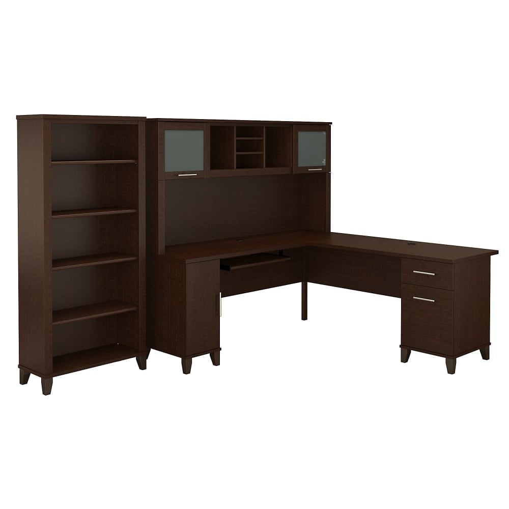 Bush Furniture Somerset L Shaped Desk With Hutch And 5 Shelf Bookcase, 72inW, Mocha Cherry, Standard Delivery MPN:SET011MR
