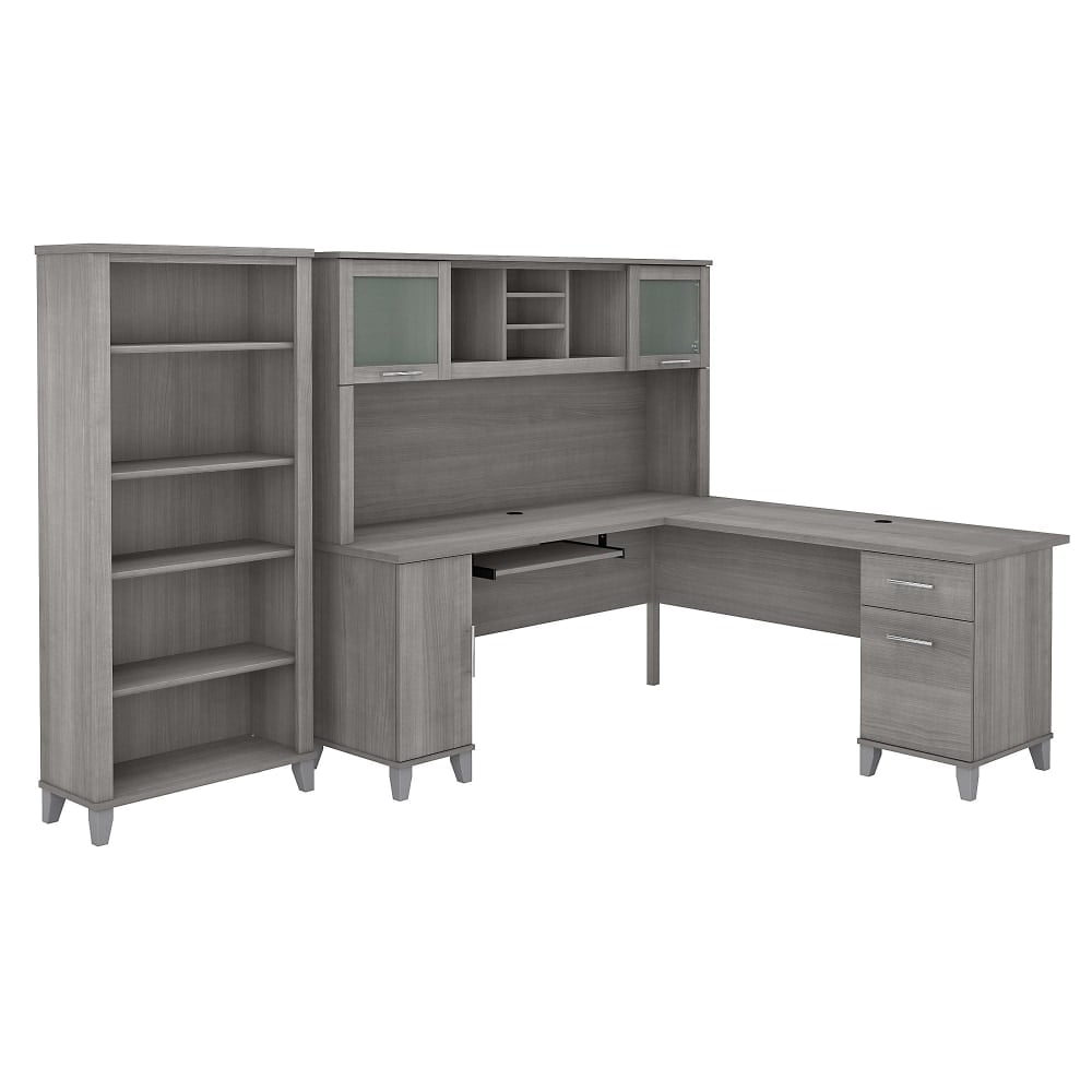 Bush Furniture 72inW L-Shaped Desk With Hutch And 5-Shelf Bookcase, Platinum Gray, Standard Delivery MPN:SET011PG