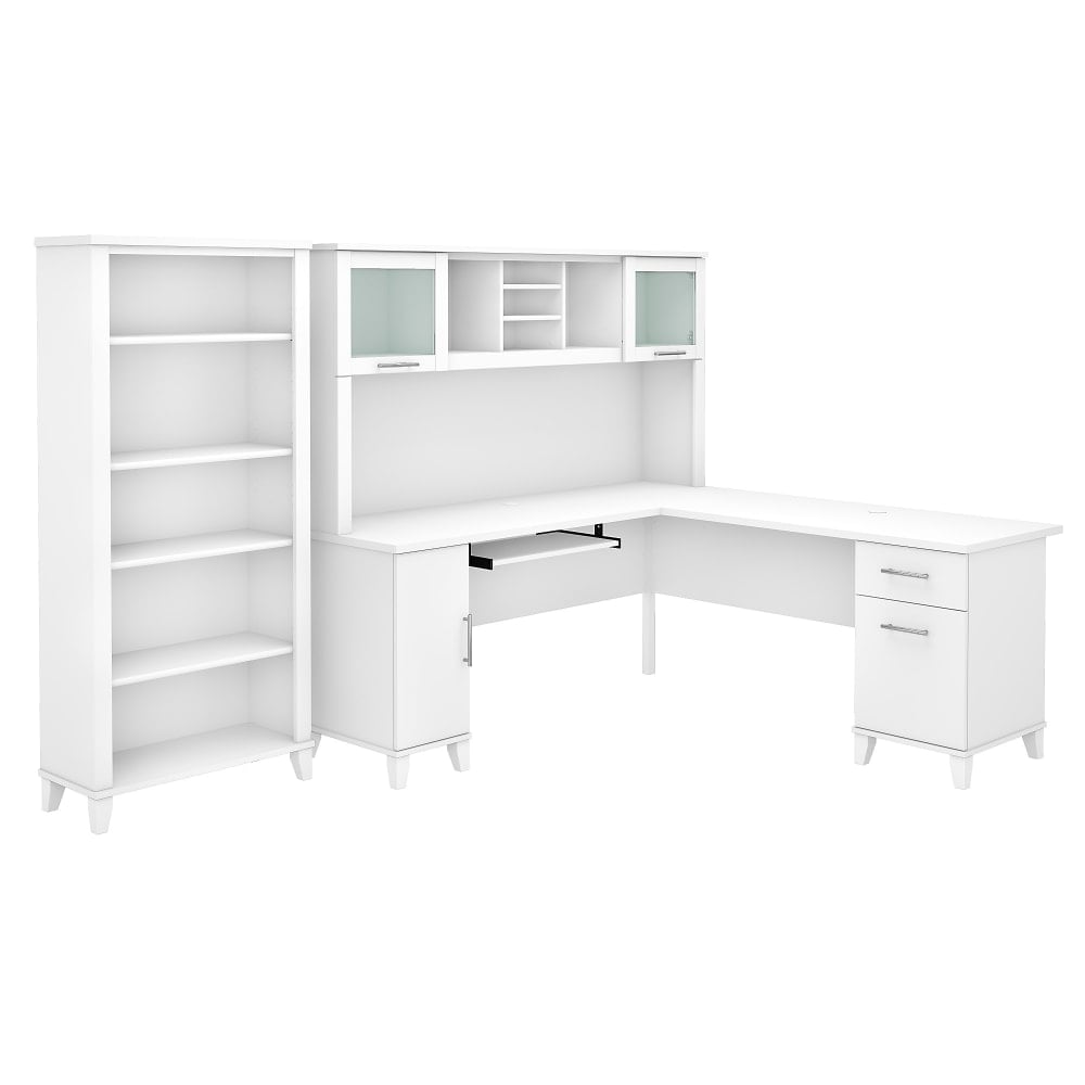 Bush Furniture Somerset 72inW L-Shaped Desk With Hutch And 5-Shelf Bookcase, White, Standard Delivery MPN:SET011WH