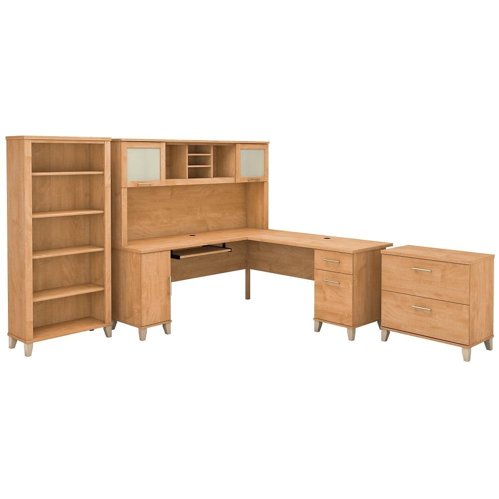 Bush Furniture Somerset 72inW L Shaped Desk With Hutch, Lateral File Cabinet And Bookcase, Maple Cross, Standard Delivery MPN:SET012MC