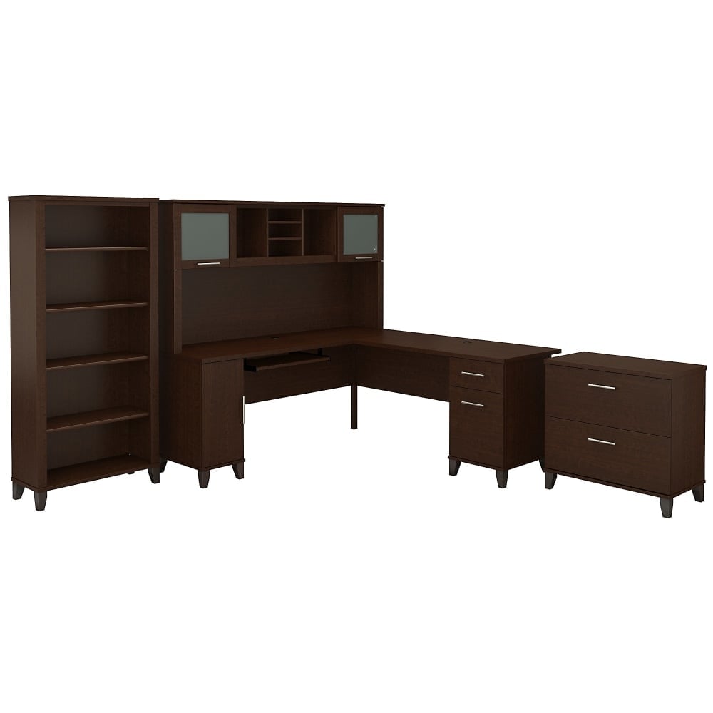 Bush Furniture Somerset 72inW L Shaped Desk With Hutch, Lateral File Cabinet And Bookcase, Mocha Cherry, Standard Delivery MPN:SET012MR