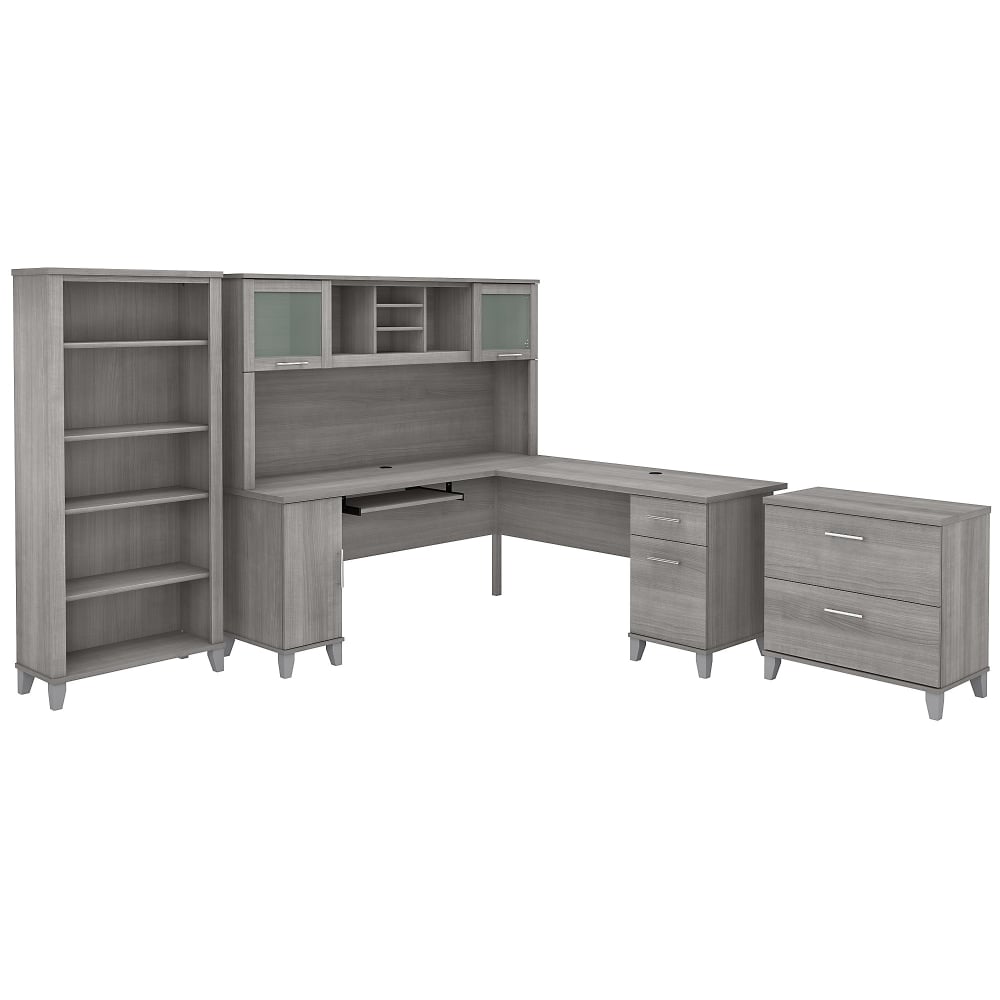 Bush Furniture Somerset 72inW L-Shaped Desk With Hutch, Lateral File Cabinet And Bookcase, Platinum Gray, Standard Delivery MPN:SET012PG
