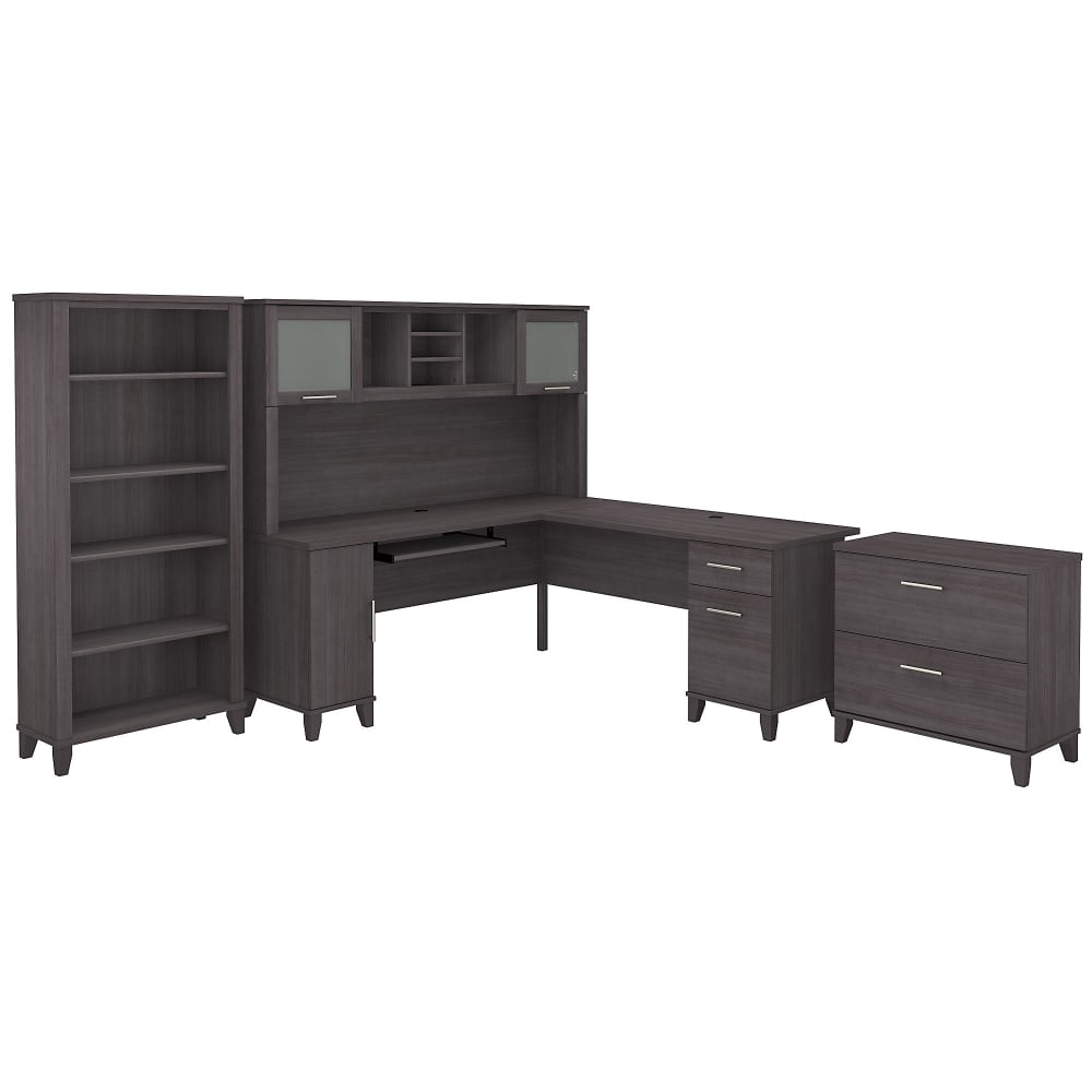 Bush Furniture Somerset 72inW L-Shaped Desk With Hutch, Lateral File Cabinet And Bookcase, Storm Gray, Standard Delivery MPN:SET012SG