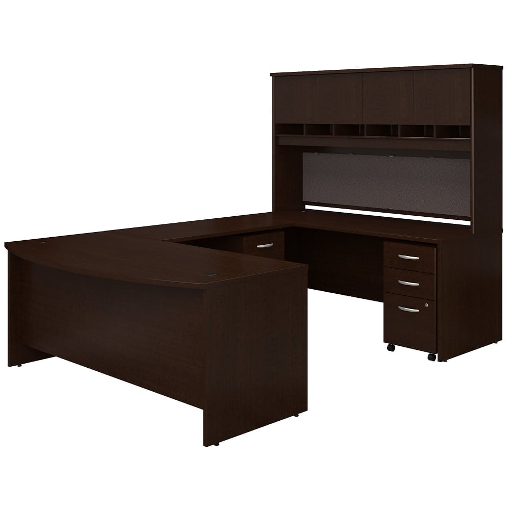 Bush Business Furniture Series C Components 72inW Bow-Front U-Shaped Corner Desk With Hutch And Storage, Mocha Cherry, Standard Delivery MPN:SRC095MRSU