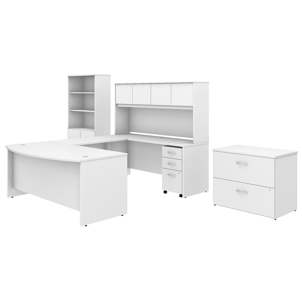 Bush Business Furniture Studio C 72inW x 36inD U Shaped Desk with Hutch, Bookcase and File Cabinets, White, Standard Delivery MPN:STC001WH